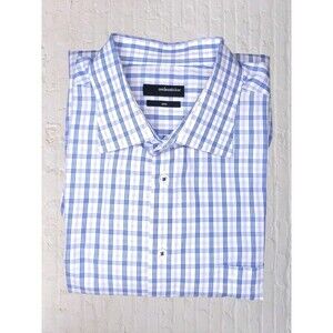 Seidensticker Uno Men 46/18 Blue/Purple Plaid Button Down Shirt Chest Pocket